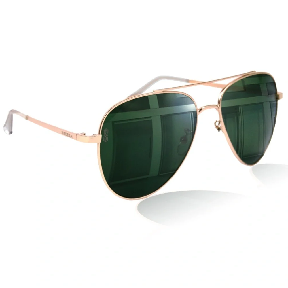 🇺🇸100% Real Glass GREEN Classic GOLD frame Aviator Sunglasses Men/Women 60mm